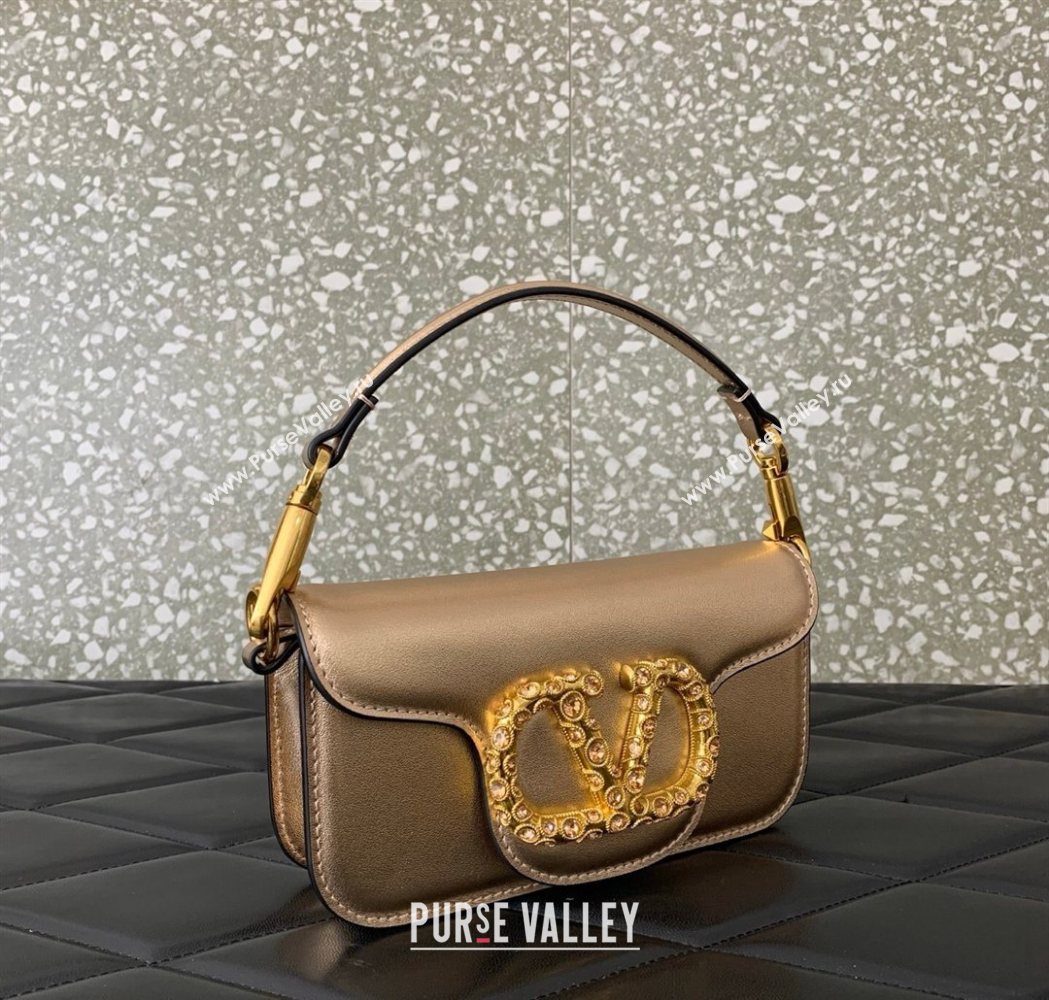 Valentino Loco Small Shoulder Bag in Laminated Calfskin with Jewel Logo Rose Gold 2025 5061 (LKF-260120025)