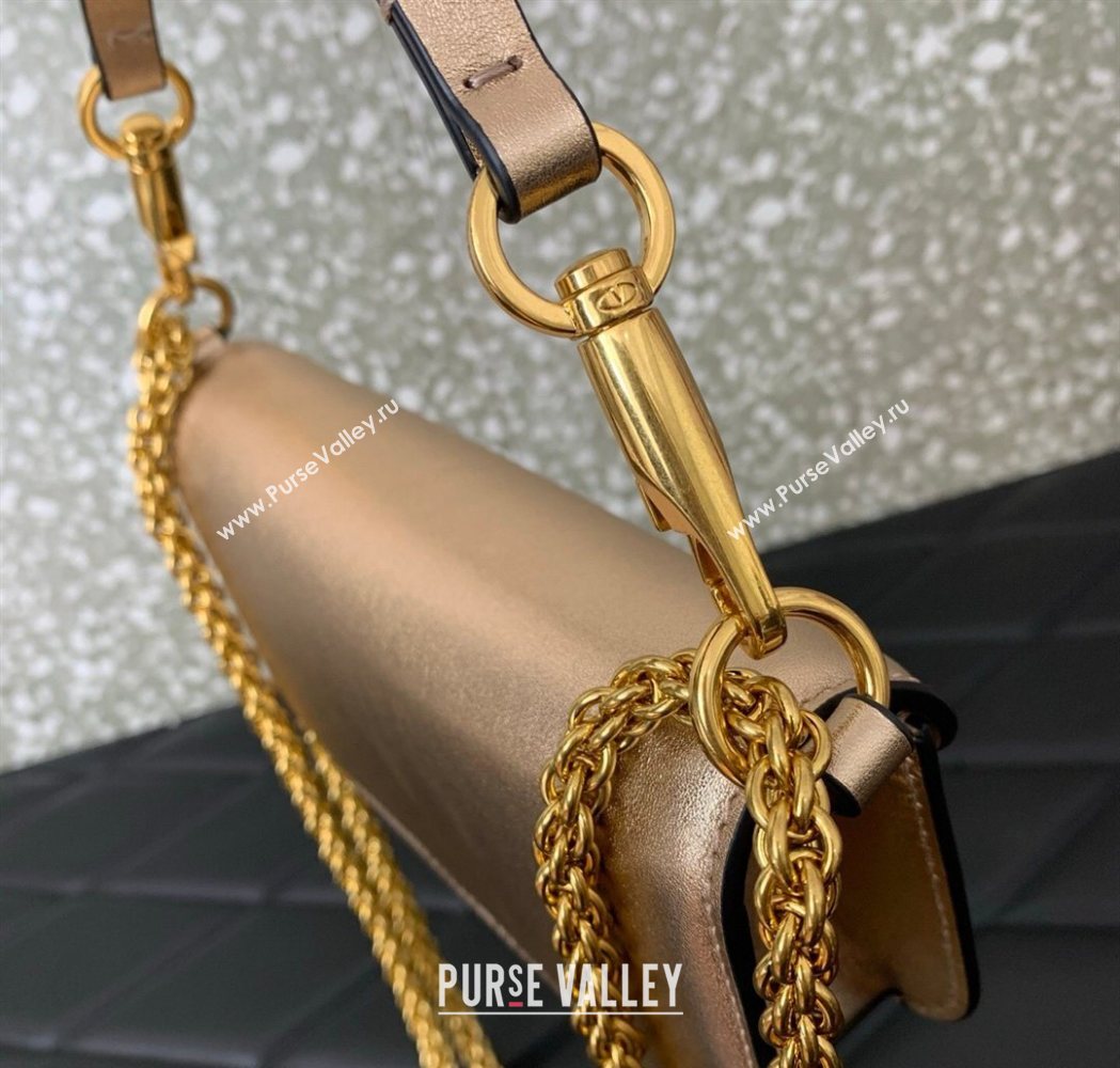 Valentino Loco Small Shoulder Bag in Laminated Calfskin with Jewel Logo Rose Gold 2025 5061 (LKF-260120025)