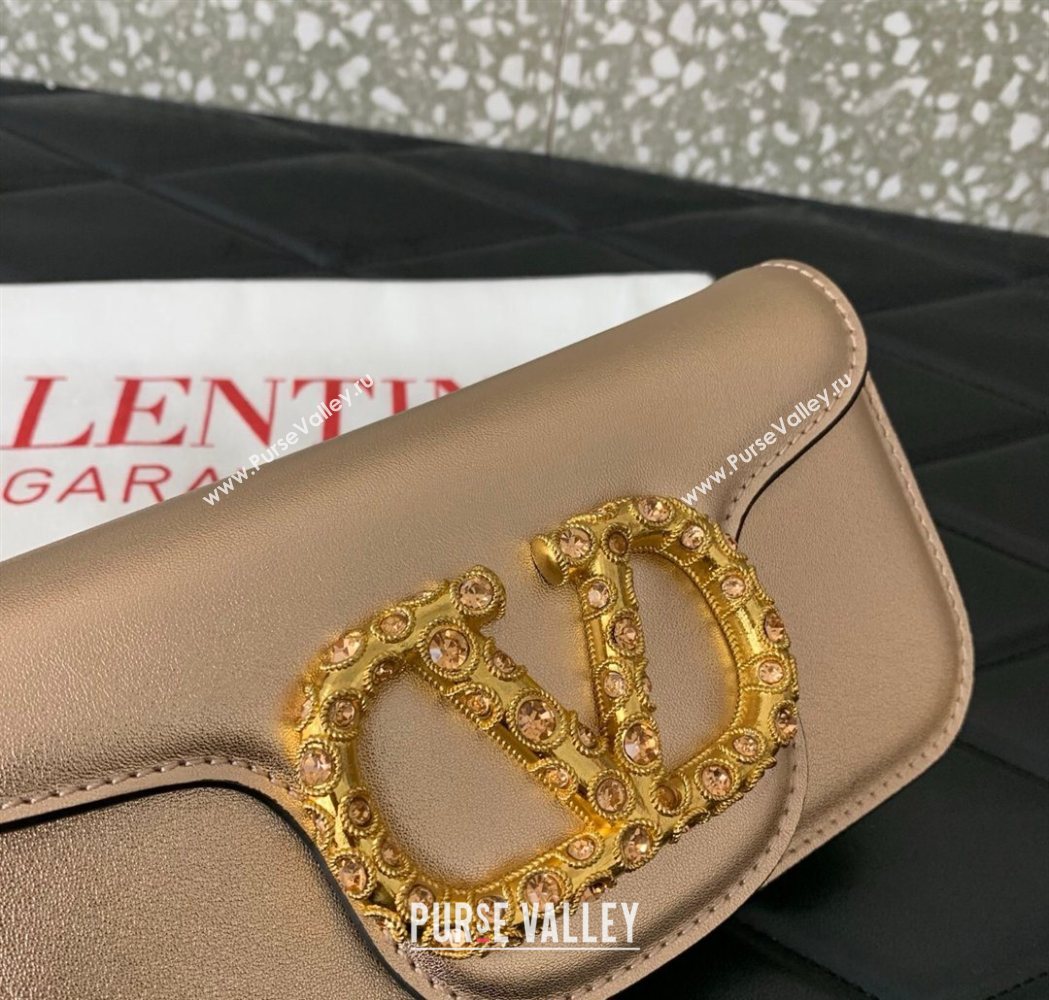 Valentino Loco Small Shoulder Bag in Laminated Calfskin with Jewel Logo Rose Gold 2025 5061 (LKF-260120025)
