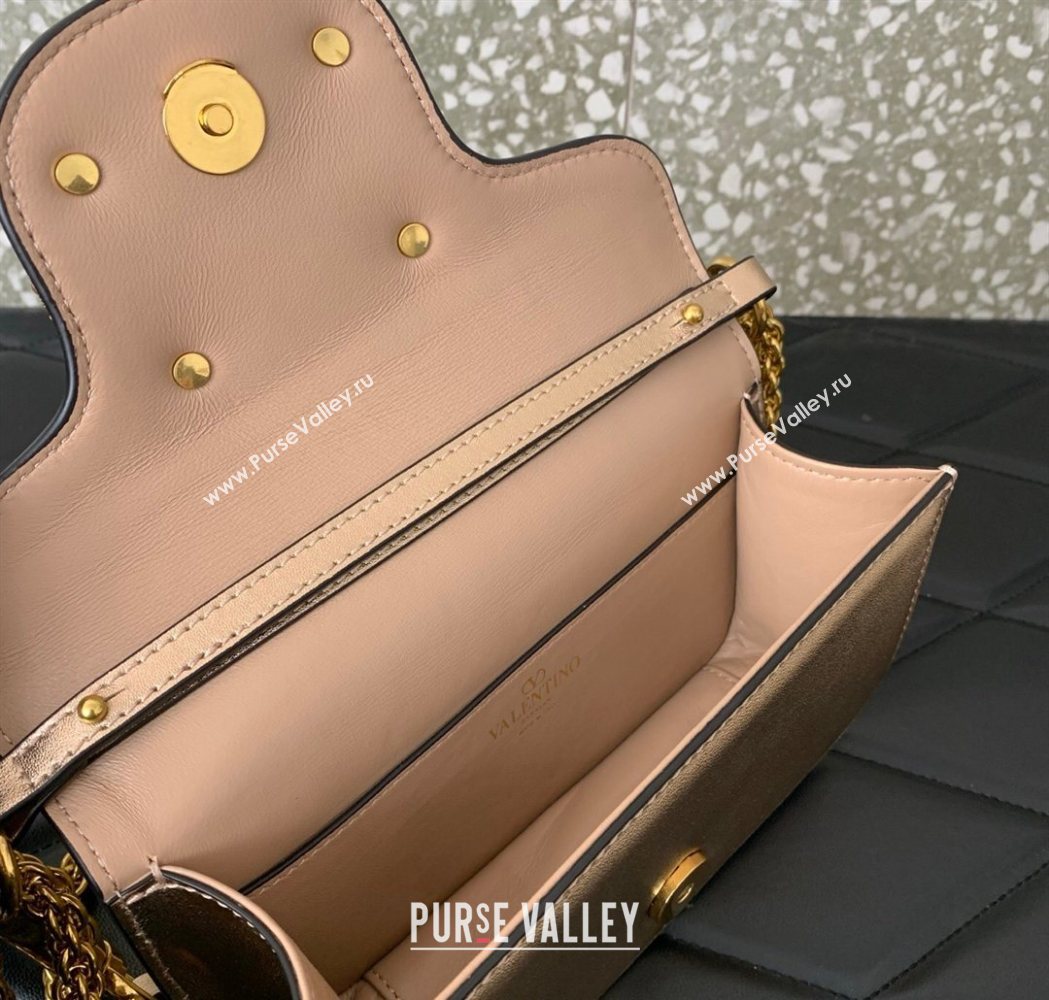 Valentino Loco Small Shoulder Bag in Laminated Calfskin with Jewel Logo Rose Gold 2025 5061 (LKF-260120025)