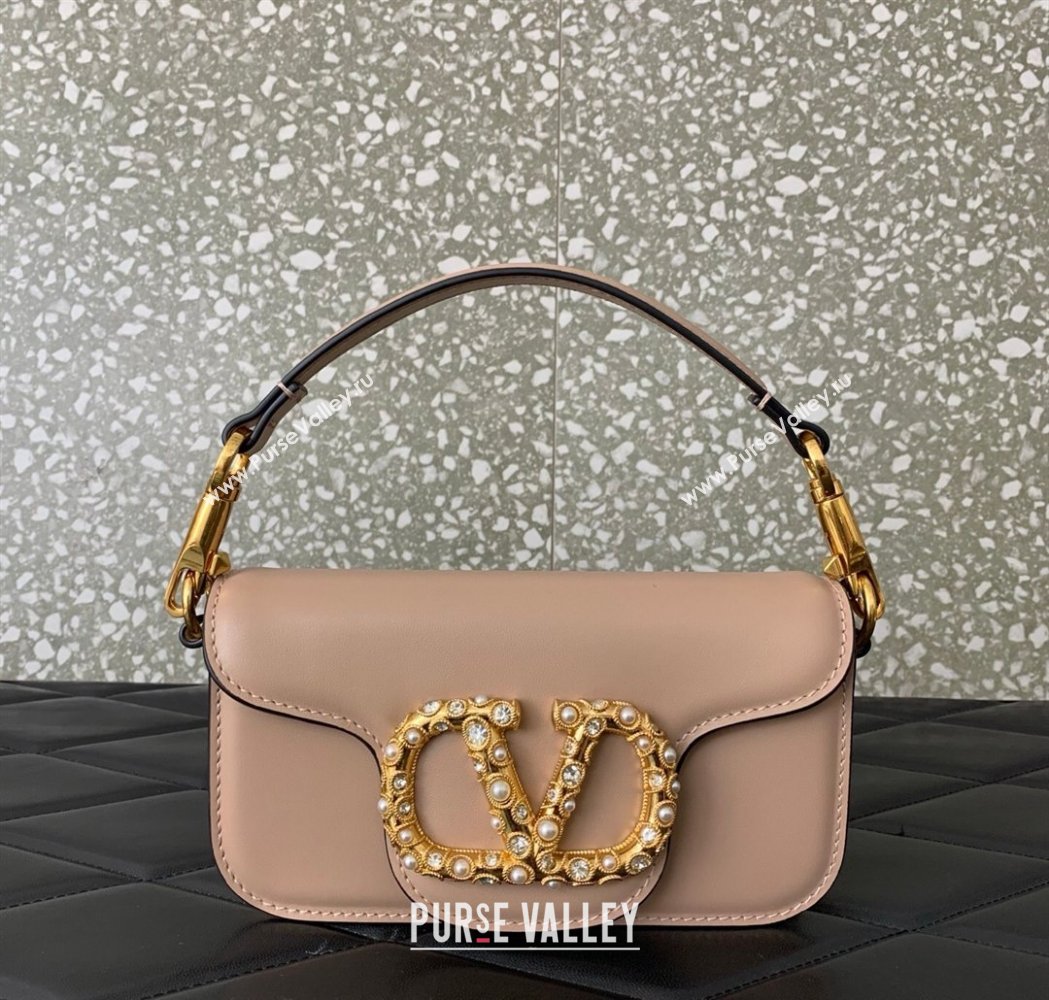 Valentino Garavani Loco Small Shoulder Bag In Calfskin Leather With Jewel Logo Nude Pink 2025 5053 (LKF-260120026)