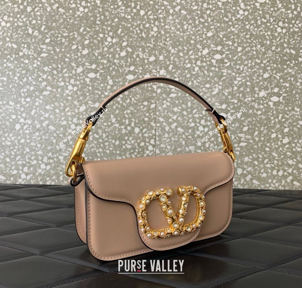 Valentino Garavani Loco Small Shoulder Bag In Calfskin Leather With Jewel Logo Nude Pink 2025 5053 (LKF-260120026)