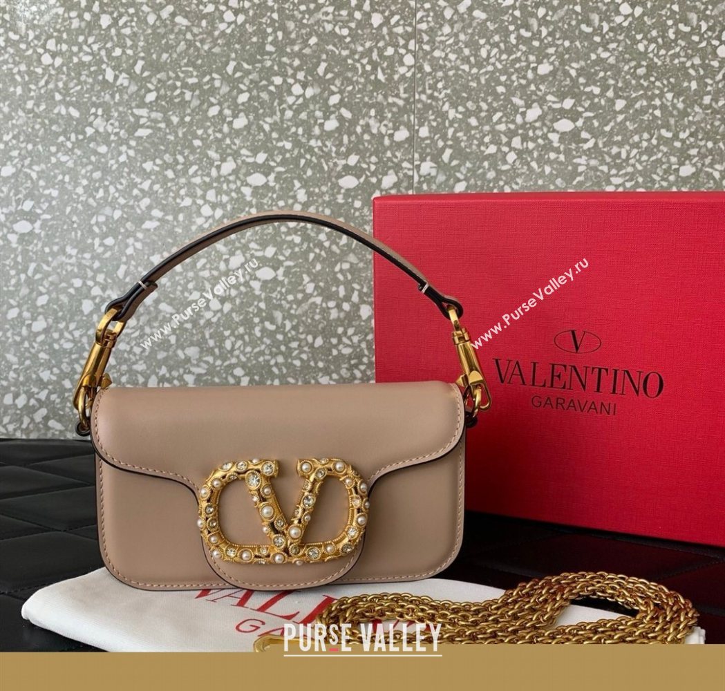 Valentino Garavani Loco Small Shoulder Bag In Calfskin Leather With Jewel Logo Nude Pink 2025 5053 (LKF-260120026)