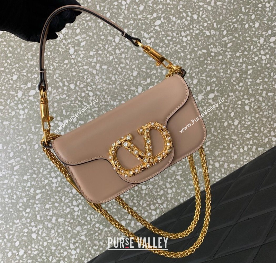 Valentino Garavani Loco Small Shoulder Bag In Calfskin Leather With Jewel Logo Nude Pink 2025 5053 (LKF-260120026)