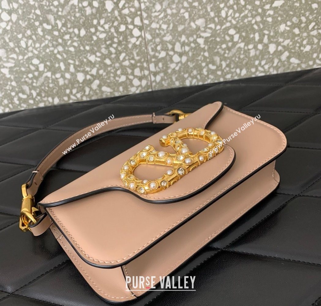 Valentino Garavani Loco Small Shoulder Bag In Calfskin Leather With Jewel Logo Nude Pink 2025 5053 (LKF-260120026)