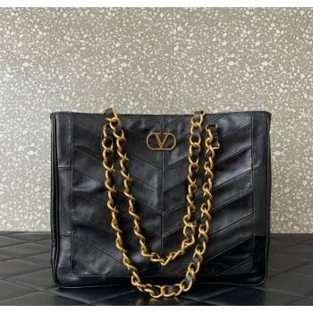 Valentino Laseine Shopping Bag in V Shiny and Matte Nappa Leather Black 2026 0084 (LKF-260120027)