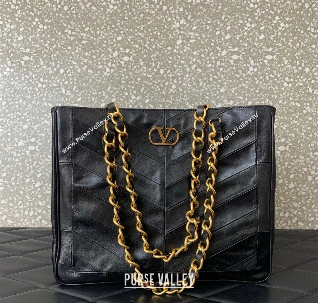Valentino Laseine Shopping Bag in V Shiny and Matte Nappa Leather Black 2026 0084 (LKF-260120027)