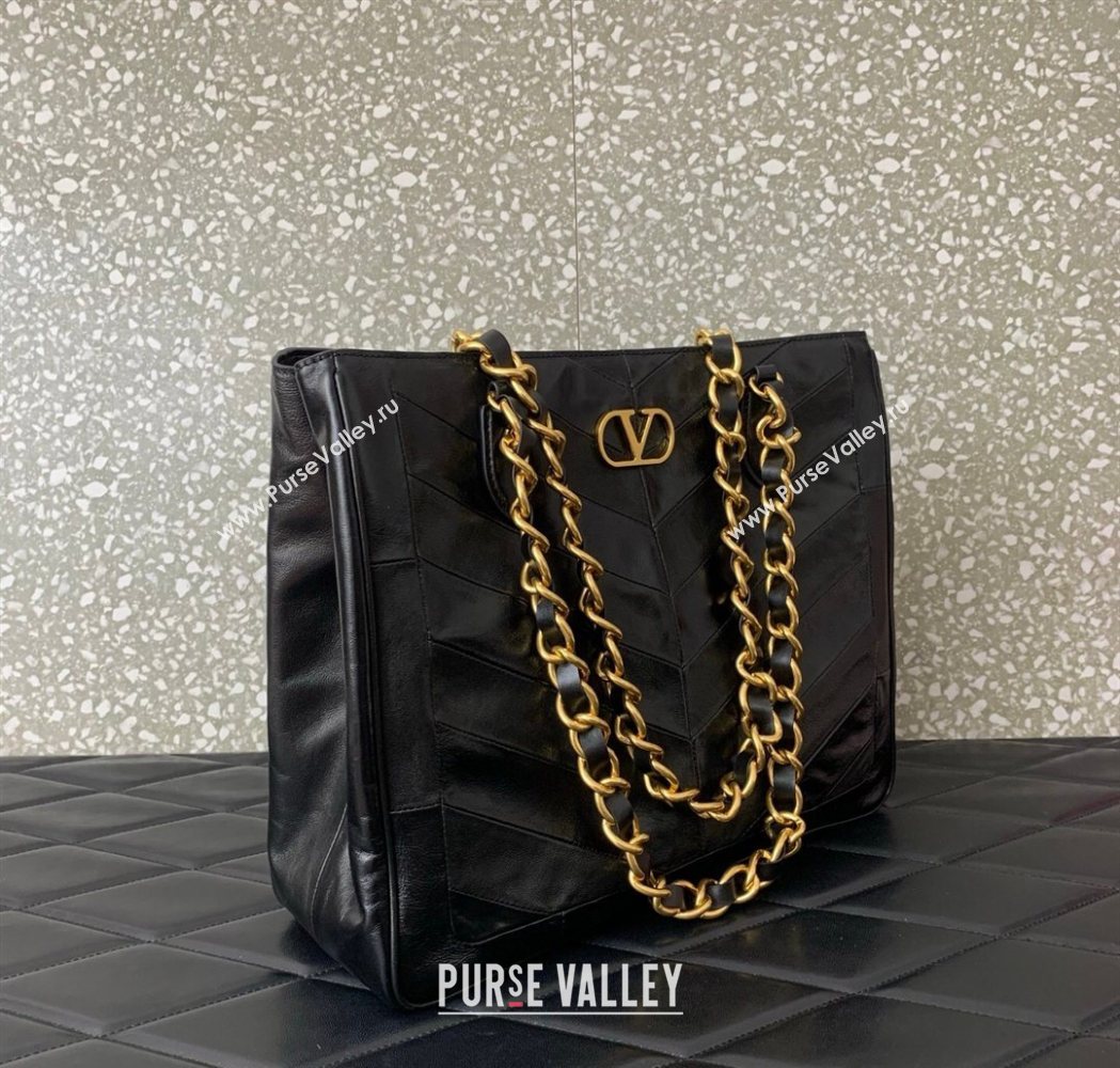 Valentino Laseine Shopping Bag in V Shiny and Matte Nappa Leather Black 2026 0084 (LKF-260120027)