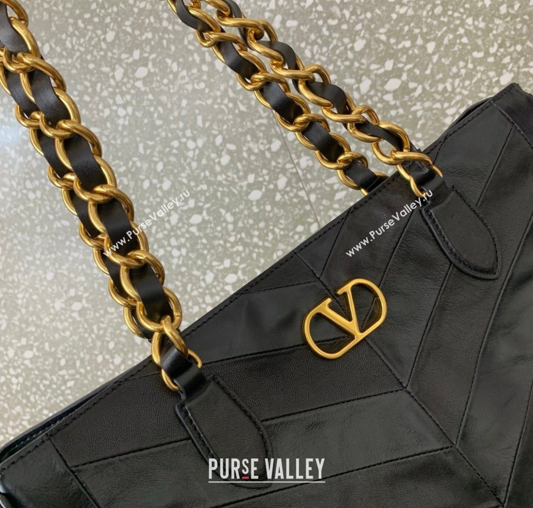 Valentino Laseine Shopping Bag in V Shiny and Matte Nappa Leather Black 2026 0084 (LKF-260120027)