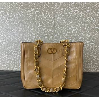 Valentino Laseine Small Shopping Bag in V Shiny and Matte Nappa Leather Brown 2026 0082 (LKF-260120028)