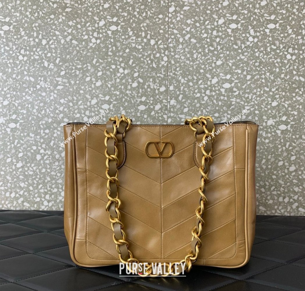 Valentino Laseine Small Shopping Bag in V Shiny and Matte Nappa Leather Brown 2026 0082 (LKF-260120028)