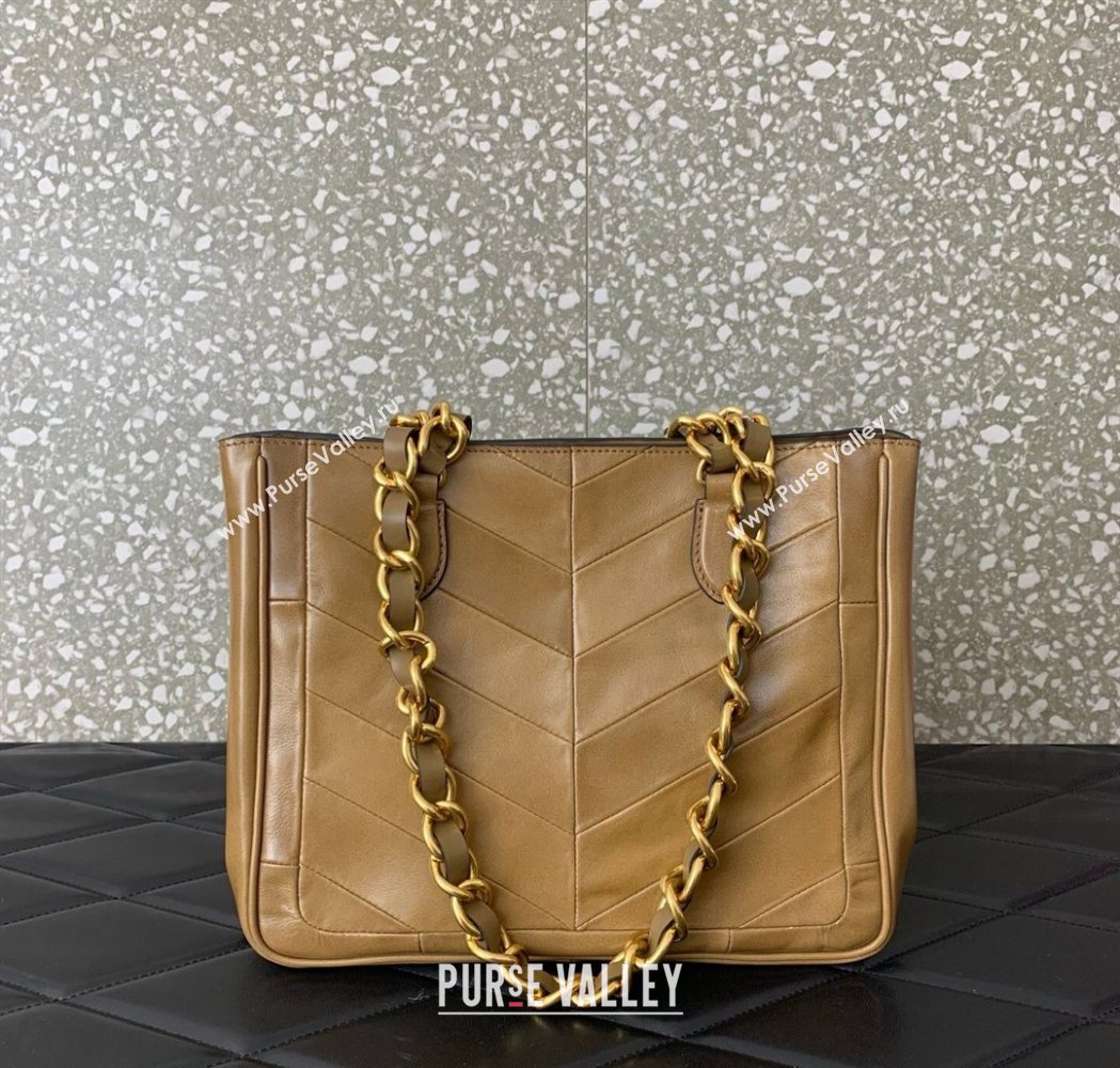 Valentino Laseine Small Shopping Bag in V Shiny and Matte Nappa Leather Brown 2026 0082 (LKF-260120028)