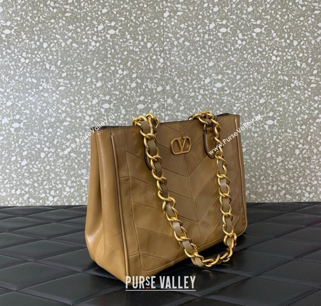 Valentino Laseine Small Shopping Bag in V Shiny and Matte Nappa Leather Brown 2026 0082 (LKF-260120028)