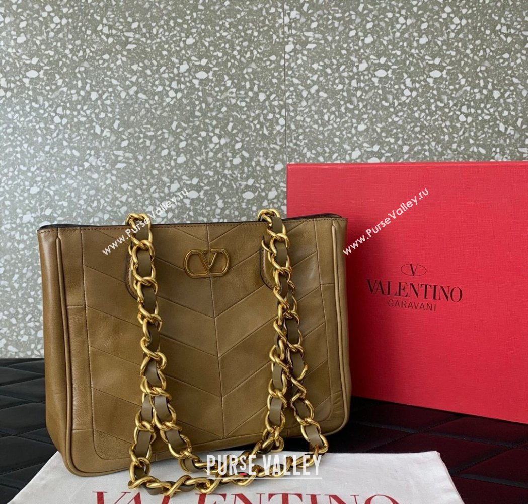 Valentino Laseine Small Shopping Bag in V Shiny and Matte Nappa Leather Brown 2026 0082 (LKF-260120028)