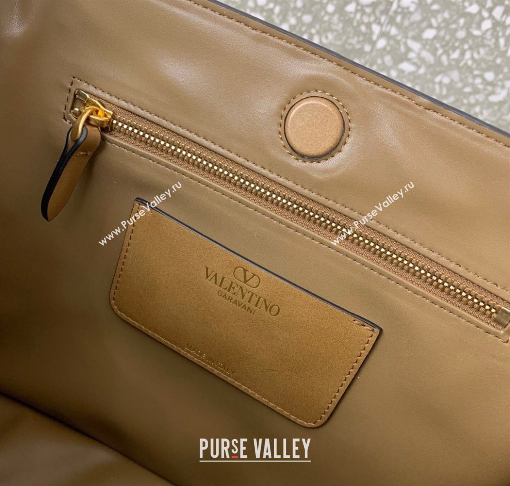 Valentino Laseine Small Shopping Bag in V Shiny and Matte Nappa Leather Brown 2026 0082 (LKF-260120028)