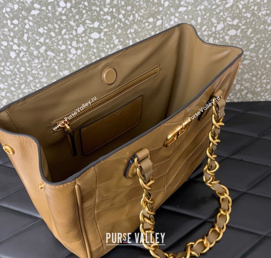 Valentino Laseine Small Shopping Bag in V Shiny and Matte Nappa Leather Brown 2026 0082 (LKF-260120028)