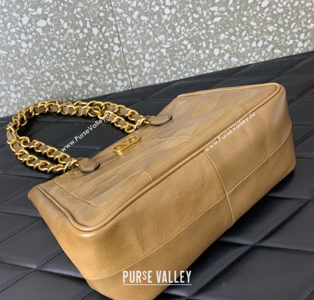 Valentino Laseine Small Shopping Bag in V Shiny and Matte Nappa Leather Brown 2026 0082 (LKF-260120028)