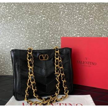 Valentino Laseine Small Shopping Bag in V Shiny and Matte Nappa Leather Black 2026 0082 (LKF-260120029)