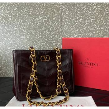 Valentino Laseine Small Shopping Bag in V Shiny and Matte Nappa Leather Dark Burgundy 2026 0082 (LKF-260120031)