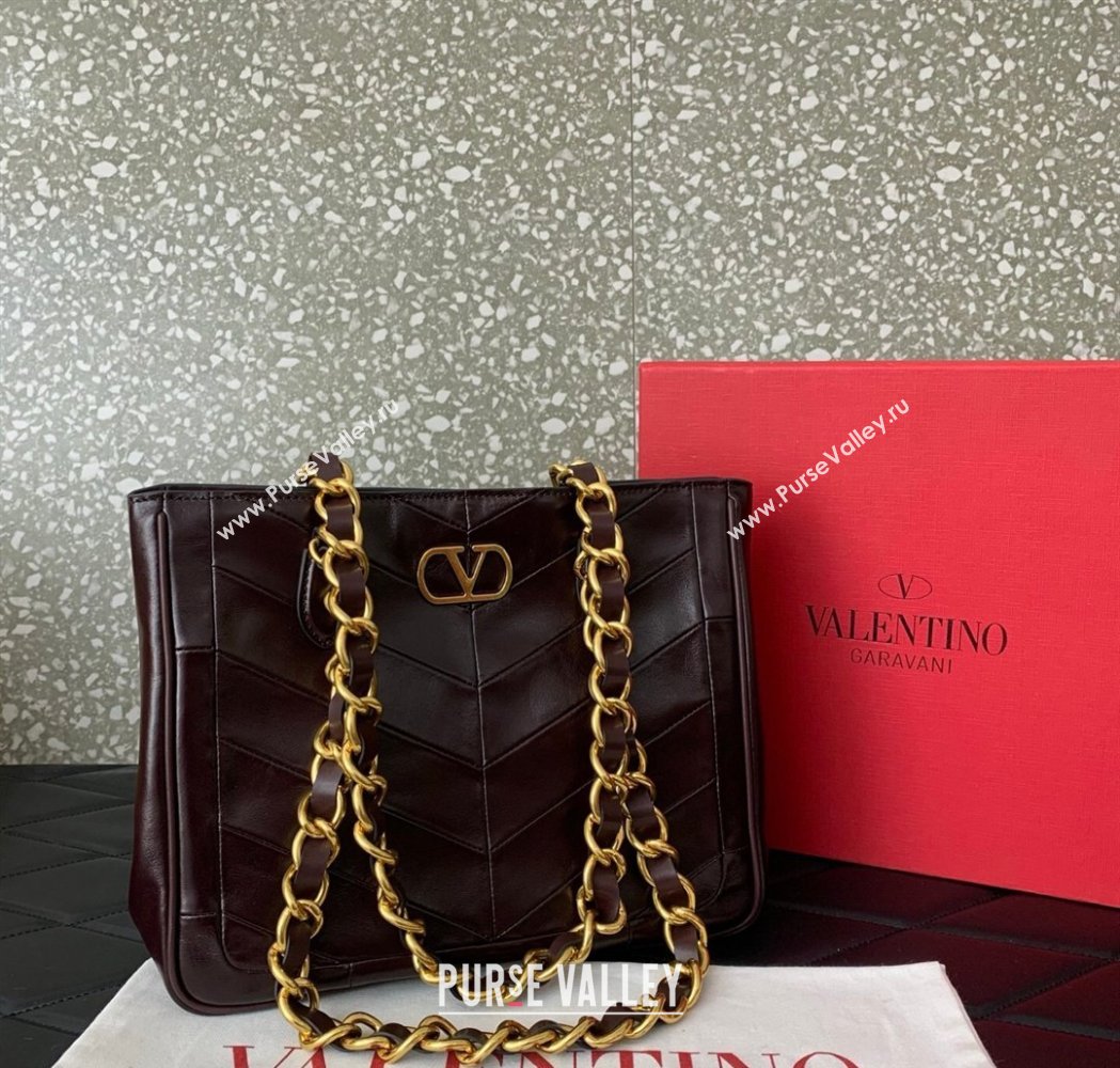 Valentino Laseine Small Shopping Bag in V Shiny and Matte Nappa Leather Dark Burgundy 2026 0082 (LKF-260120031)