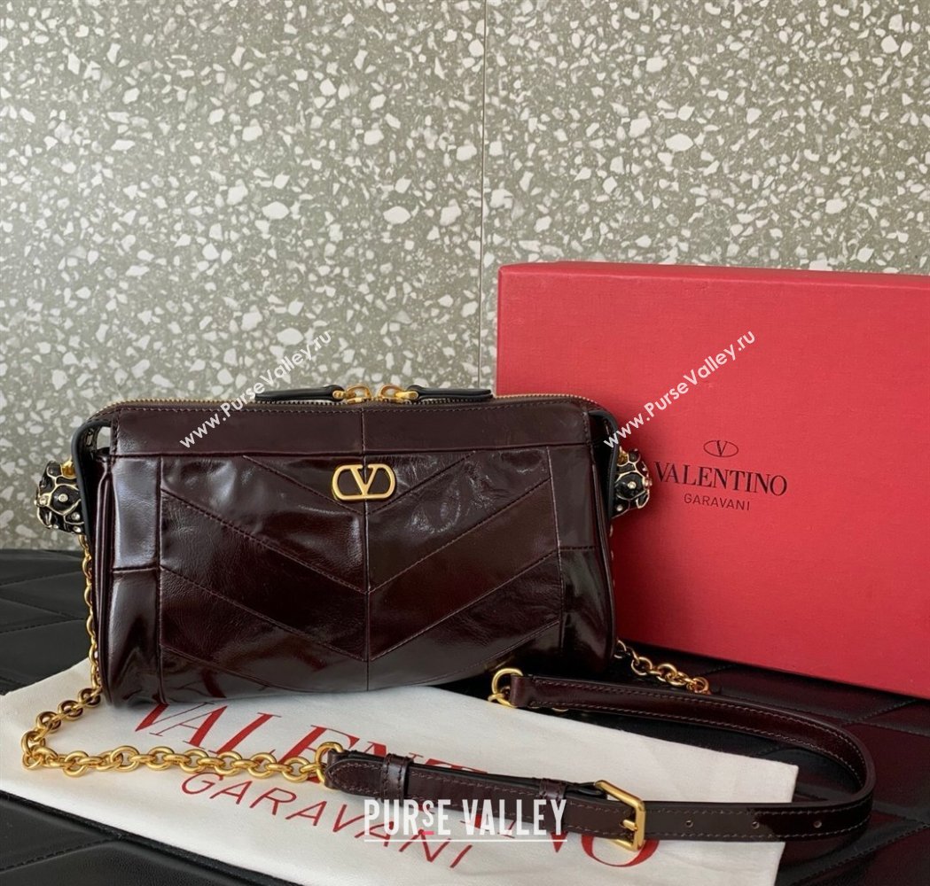 Valentino Panthea Small HandBag in V Shiny and Matte Nappa Leather Dark Burgundy 2026 0075 (LKF-260120014)