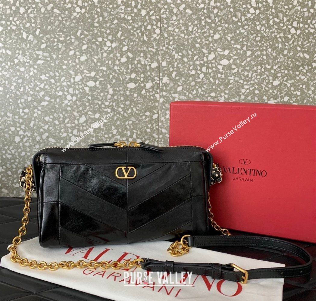 Valentino Panthea Small HandBag in V Shiny and Matte Nappa Leather Black 2026 0075 (LKF-260120011)