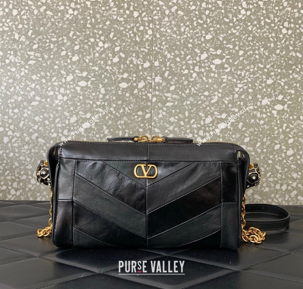 Valentino Panthea Small HandBag in V Shiny and Matte Nappa Leather Black 2026 0075 (LKF-260120011)