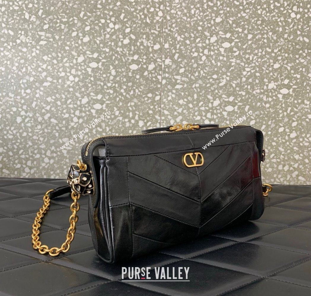 Valentino Panthea Small HandBag in V Shiny and Matte Nappa Leather Black 2026 0075 (LKF-260120011)