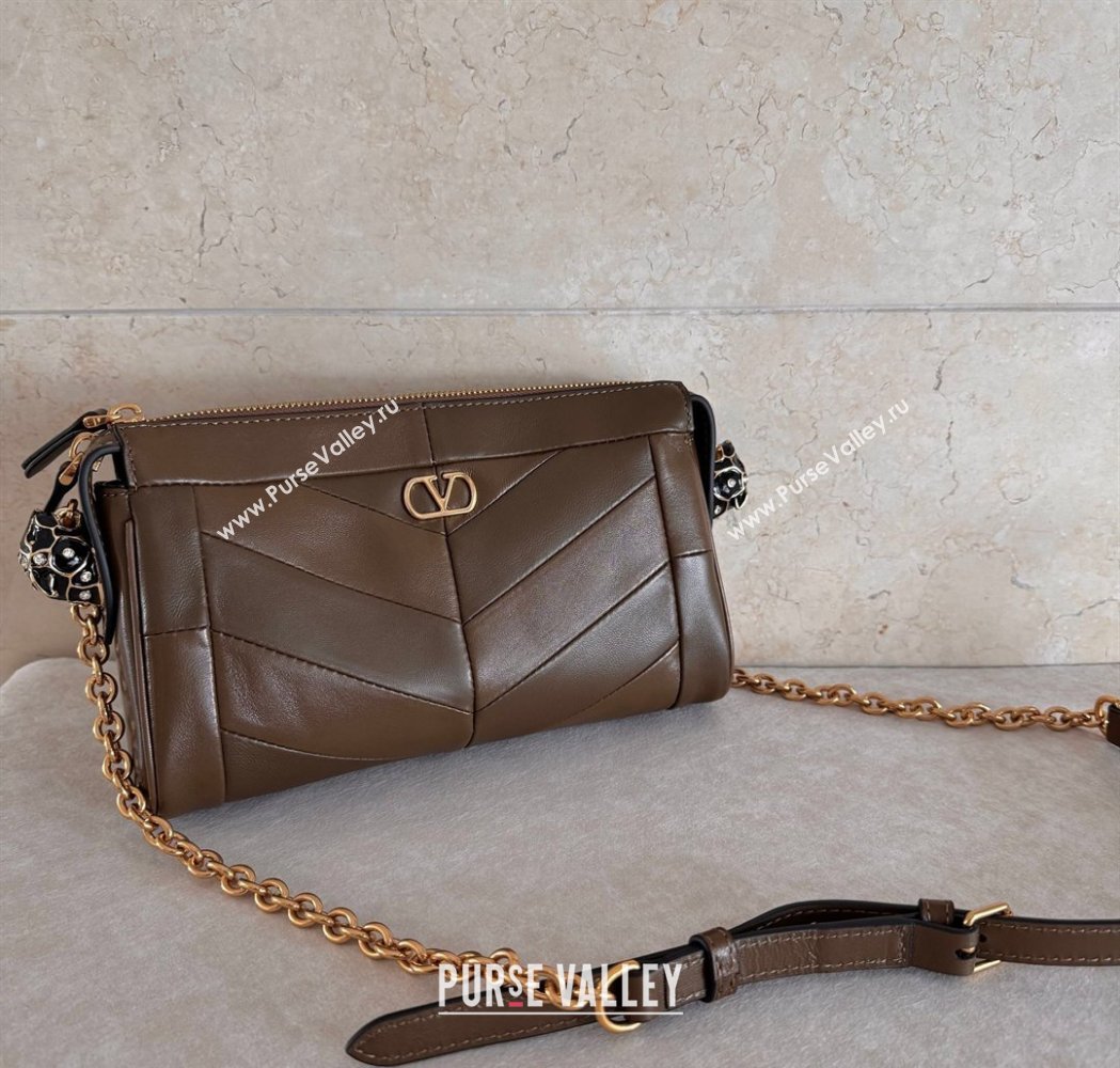 Valentino Panthea Small HandBag in V Shiny and Matte Nappa Leather Oak Brown 2026 8900 (JD-260120015)