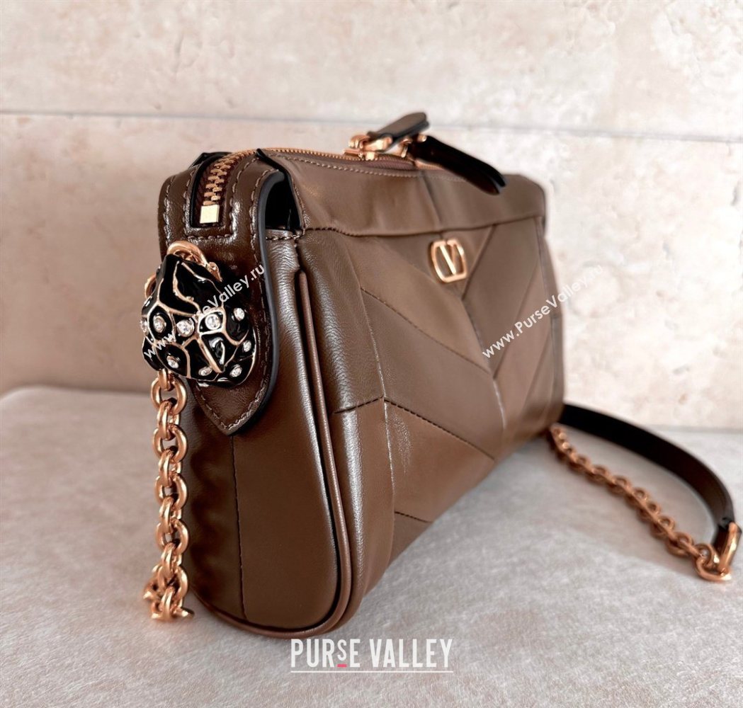 Valentino Panthea Small HandBag in V Shiny and Matte Nappa Leather Oak Brown 2026 8900 (JD-260120015)