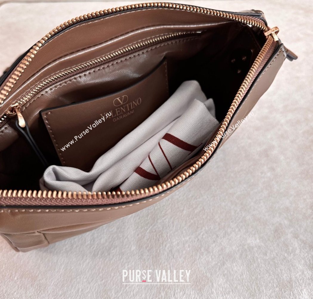 Valentino Panthea Small HandBag in V Shiny and Matte Nappa Leather Oak Brown 2026 8900 (JD-260120015)