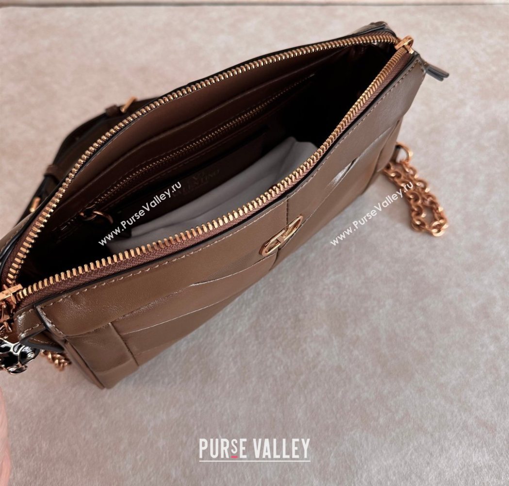 Valentino Panthea Small HandBag in V Shiny and Matte Nappa Leather Oak Brown 2026 8900 (JD-260120015)