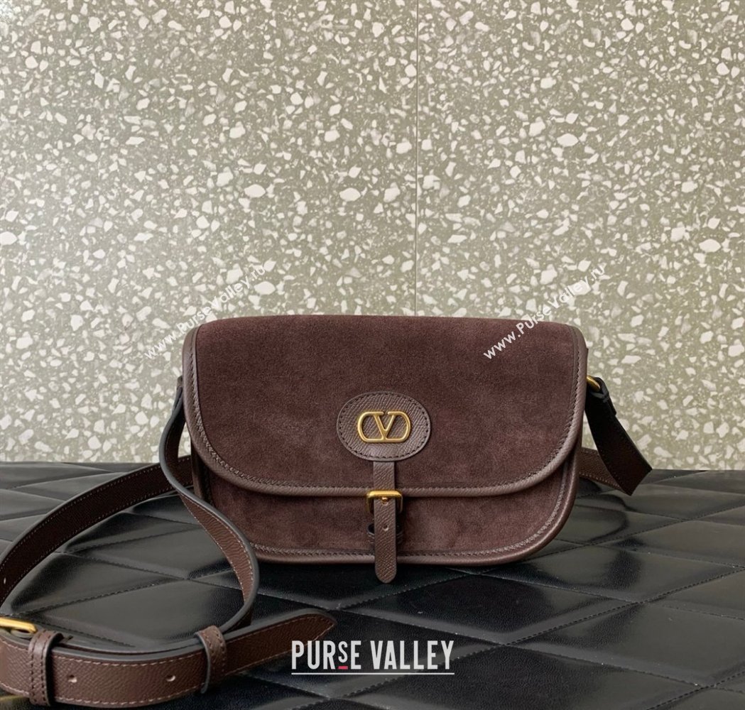 Valentino Antibes Small Shoulder Bag in Suede Dark Brown 2026 2088 (LKF-260120006)