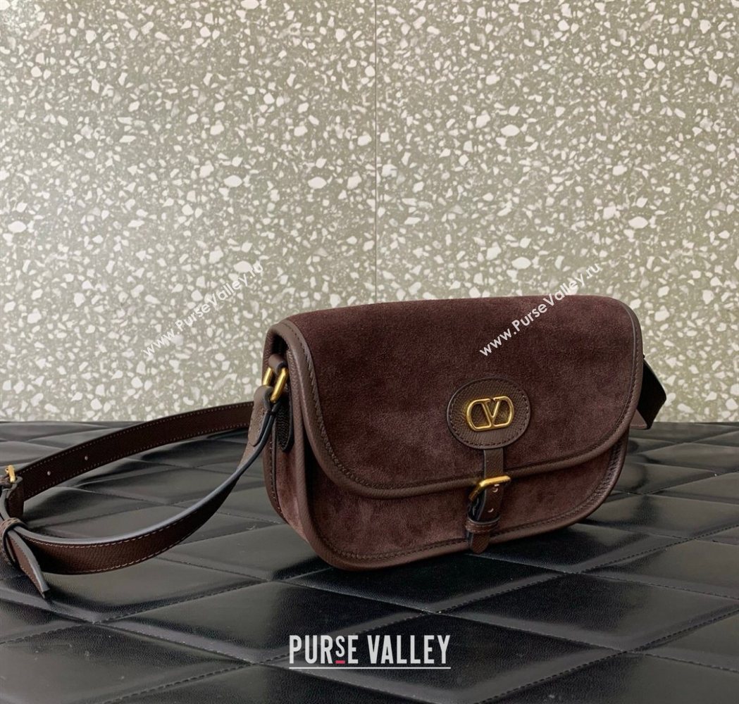 Valentino Antibes Small Shoulder Bag in Suede Dark Brown 2026 2088 (LKF-260120006)