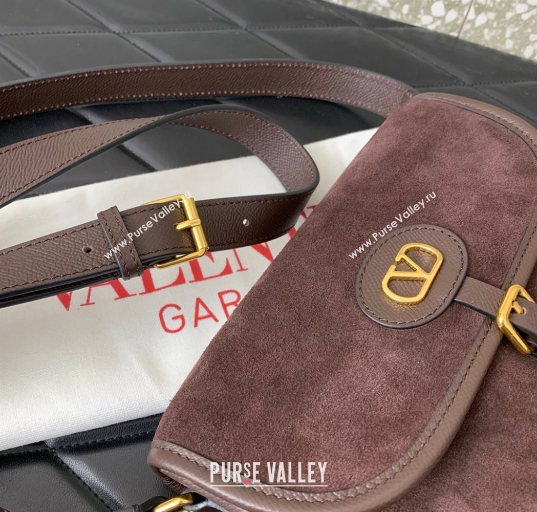 Valentino Antibes Small Shoulder Bag in Suede Dark Brown 2026 2088 (LKF-260120006)