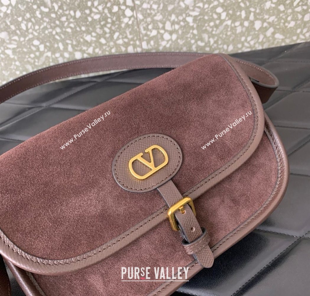 Valentino Antibes Small Shoulder Bag in Suede Dark Brown 2026 2088 (LKF-260120006)