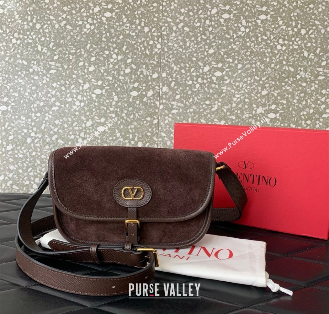 Valentino Antibes Small Shoulder Bag in Suede Dark Brown 2026 2088 (LKF-260120006)