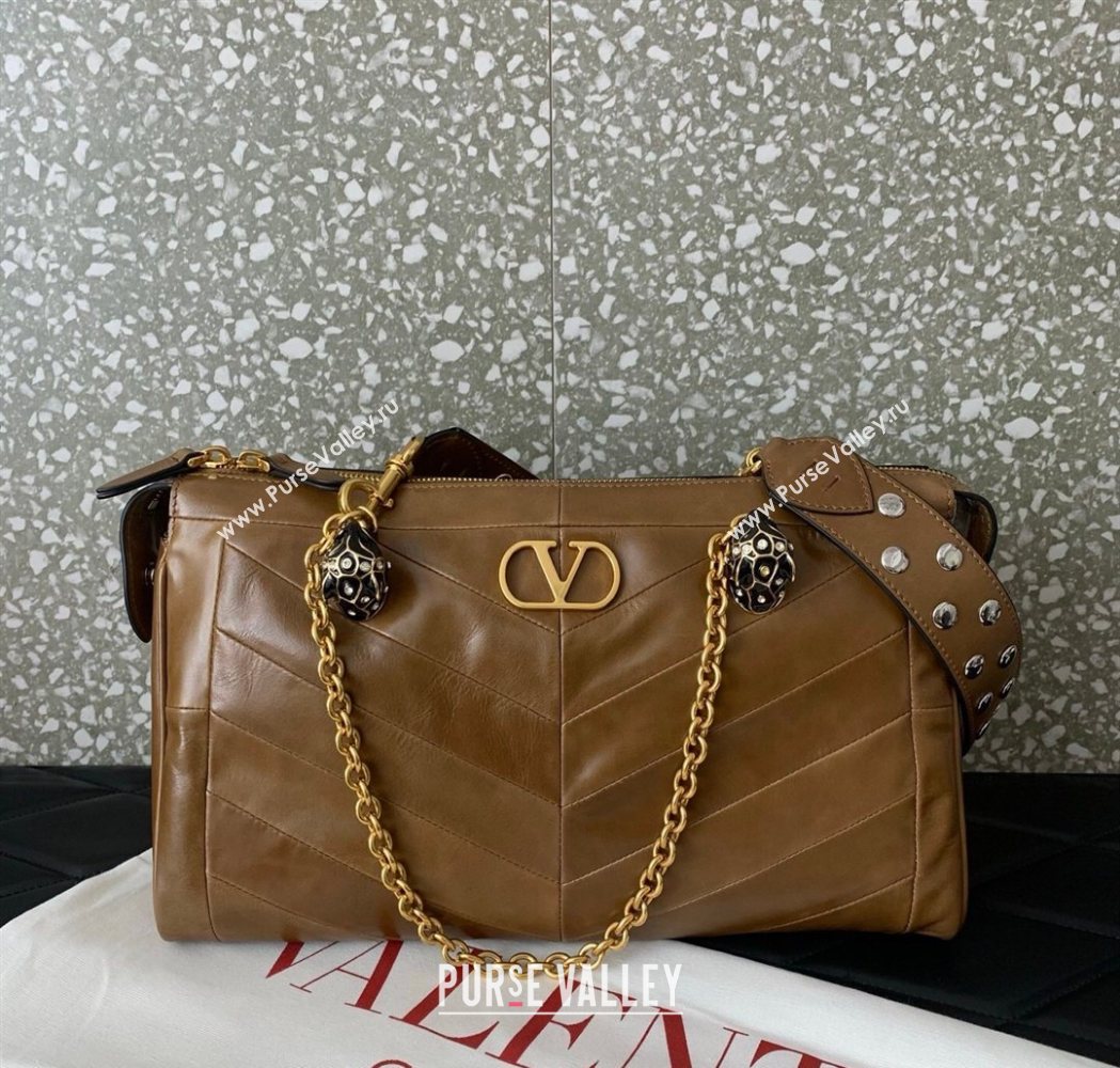 Valentino Panthea HandBag in V Shiny and Matte Nappa Leather Brown2 2026 0070 (LKF-260120007)