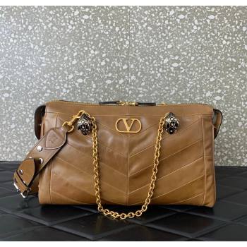 Valentino Panthea HandBag in V Shiny and Matte Nappa Leather Brown2 2026 0070 (LKF-260120007)