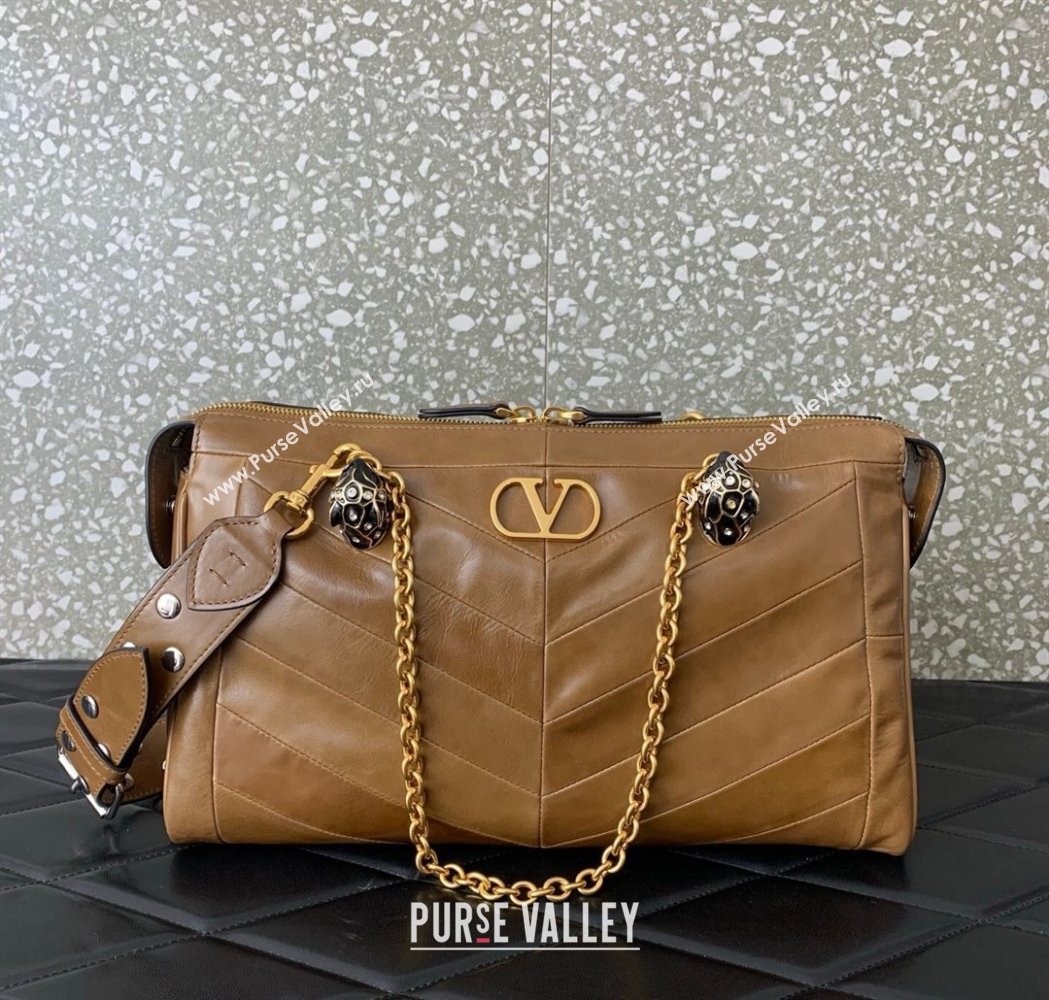 Valentino Panthea HandBag in V Shiny and Matte Nappa Leather Brown2 2026 0070 (LKF-260120007)