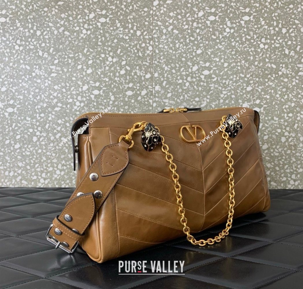 Valentino Panthea HandBag in V Shiny and Matte Nappa Leather Brown2 2026 0070 (LKF-260120007)