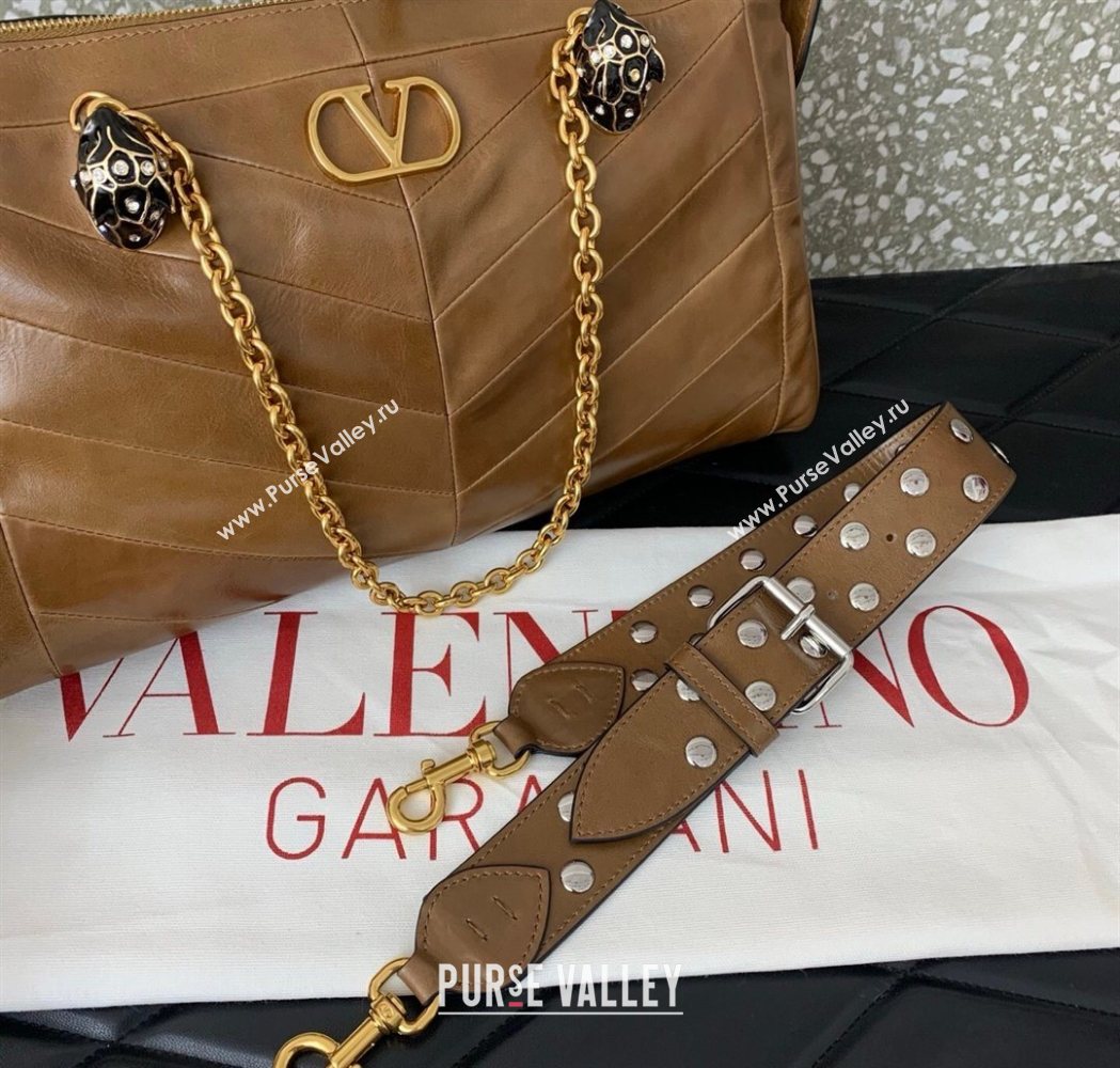 Valentino Panthea HandBag in V Shiny and Matte Nappa Leather Brown2 2026 0070 (LKF-260120007)