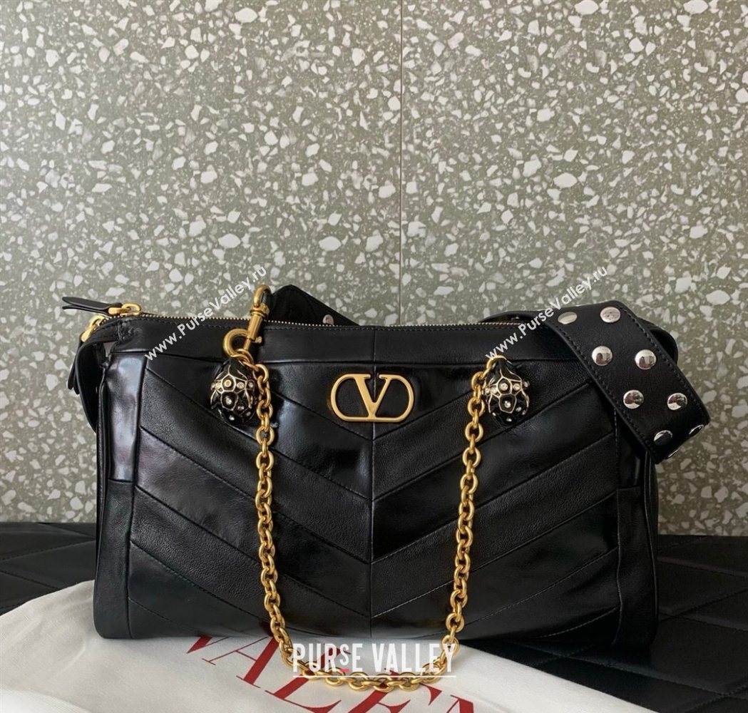 Valentino Panthea HandBag in V Shiny and Matte Nappa Leather Black 2026 0070 (LKF-260120008)