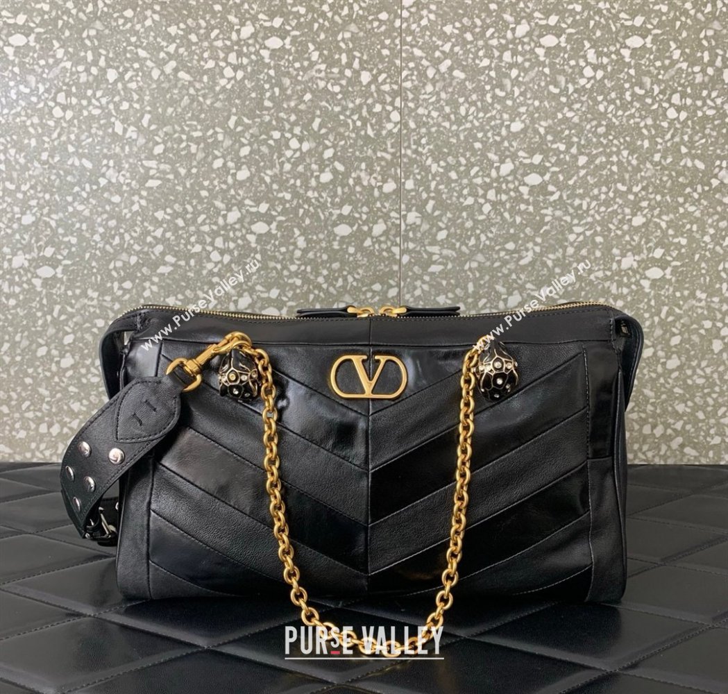 Valentino Panthea HandBag in V Shiny and Matte Nappa Leather Black 2026 0070 (LKF-260120008)