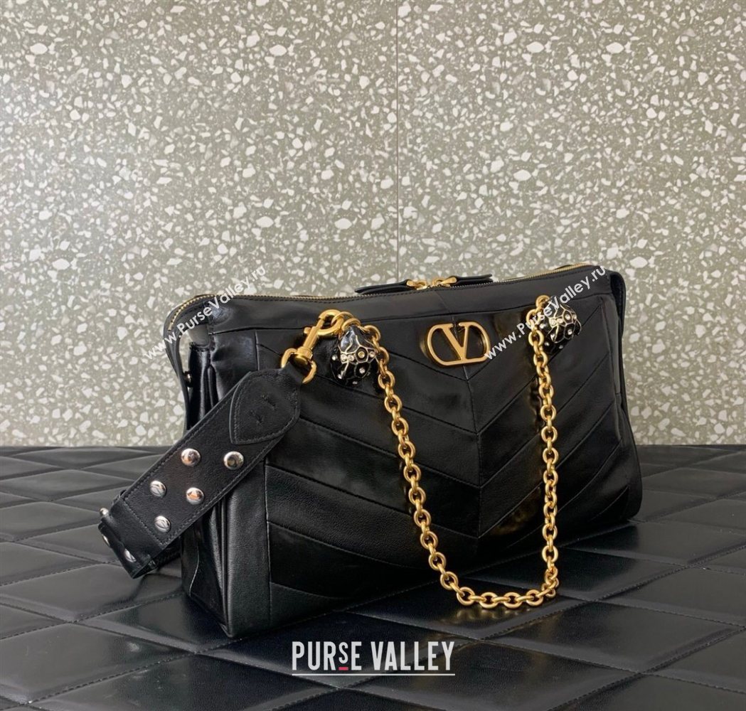 Valentino Panthea HandBag in V Shiny and Matte Nappa Leather Black 2026 0070 (LKF-260120008)