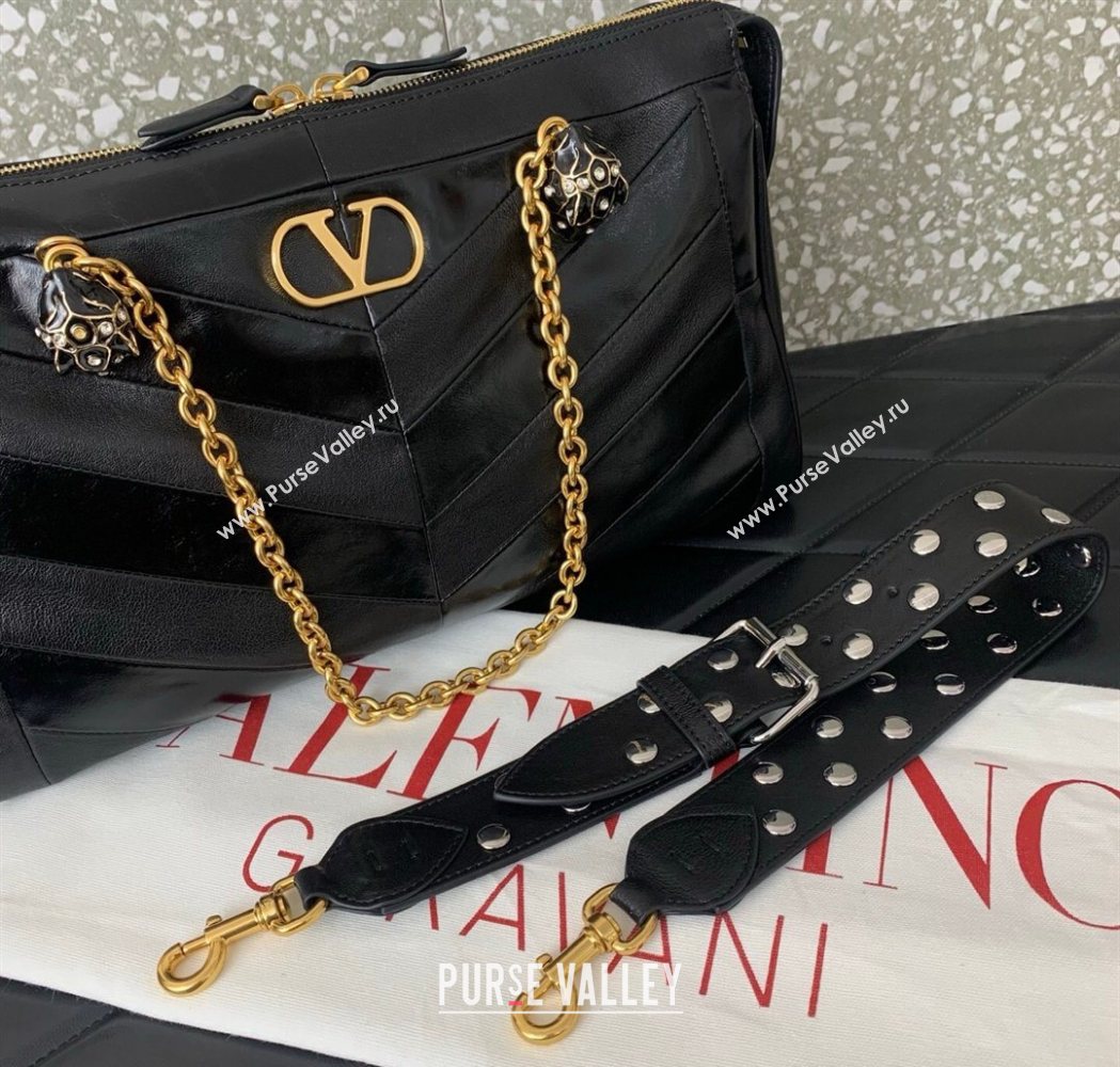 Valentino Panthea HandBag in V Shiny and Matte Nappa Leather Black 2026 0070 (LKF-260120008)