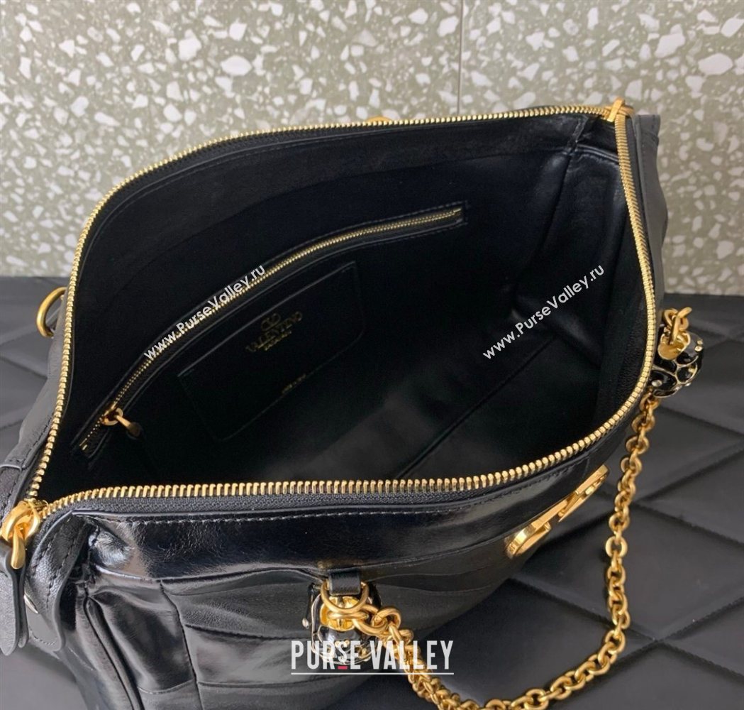 Valentino Panthea HandBag in V Shiny and Matte Nappa Leather Black 2026 0070 (LKF-260120008)