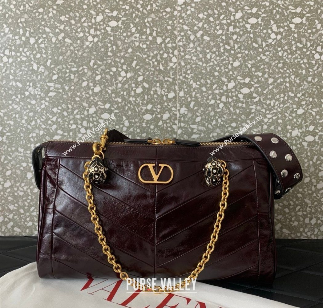 Valentino Panthea HandBag in V Shiny and Matte Nappa Leather Dark Burgundy 2026 0070 (LKF-260120009)