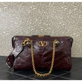 Valentino Panthea HandBag in V Shiny and Matte Nappa Leather Dark Burgundy 2026 0070 (LKF-260120009)