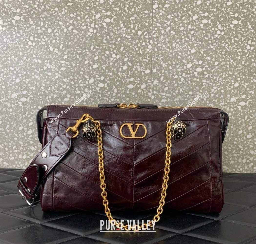 Valentino Panthea HandBag in V Shiny and Matte Nappa Leather Dark Burgundy 2026 0070 (LKF-260120009)